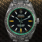 Rolex gravée avec des feuilles de cannabis
