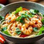 Salade de nouilles aux crevettes grillées au CBD : recette facile